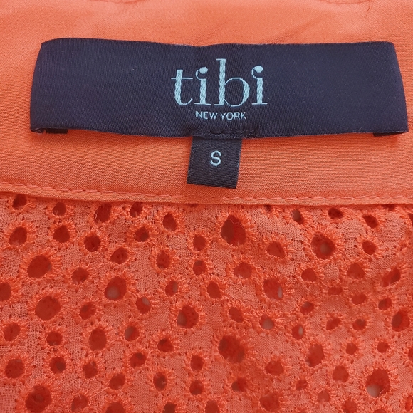 TIBI | Women's coral orange eyelet lace, zipper-front bomber jacket. Size small. - Picture 6 of 9